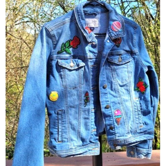 Universal Thread Jackets & Blazers - Trucker Jean Jacket Universal Thread Patches Customized Art to Wear Altered Art